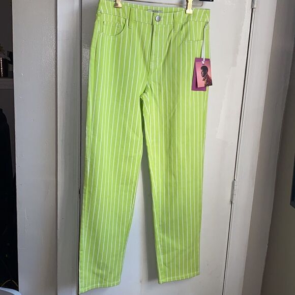 VICTOR GLEMAUD x TARGET Acid Lime/Cloud Pinstripe High Rise Straight Leg Jean’s - Picture 3 of 11